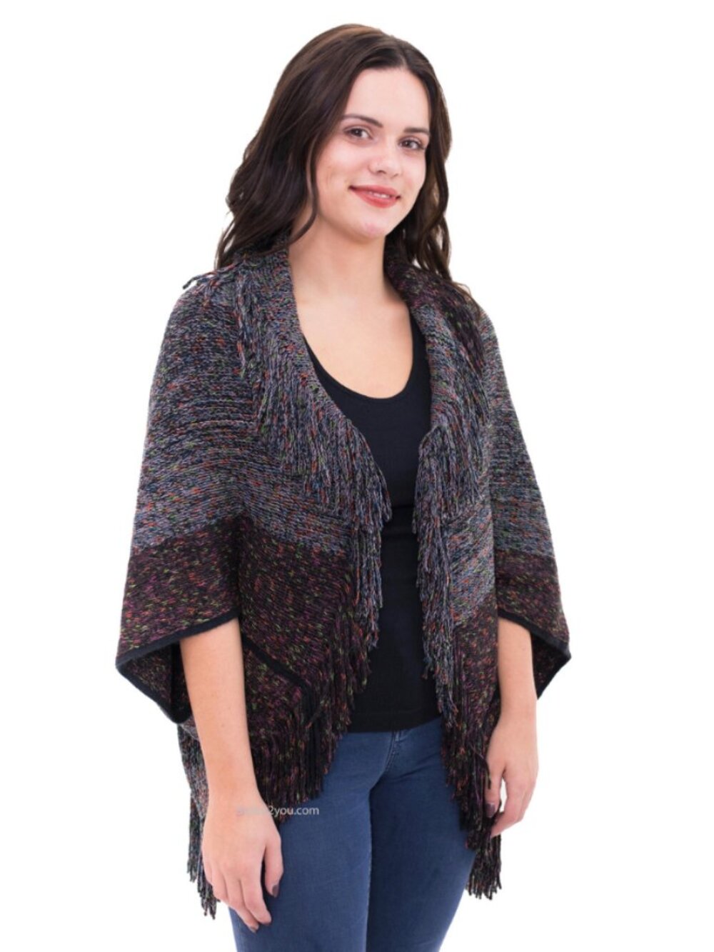 NWT PRETTY ANGEL Mcallen Short Sleeve Sweater Wrap With Fringe In Gray ONE SIZE